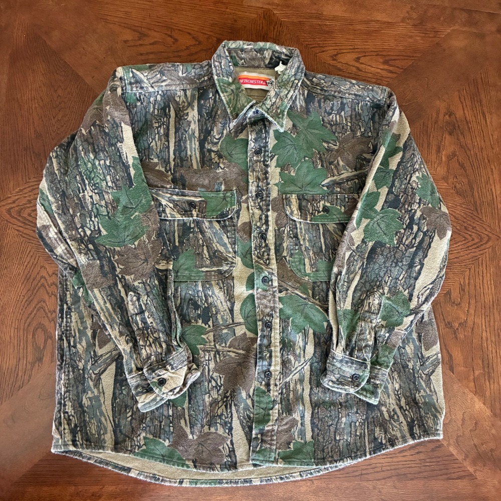 Vtg Winchester Camo Flannel Button‎ up Shirt Mens XL Treebark Camouflage Hunting - Picture 2 of 9